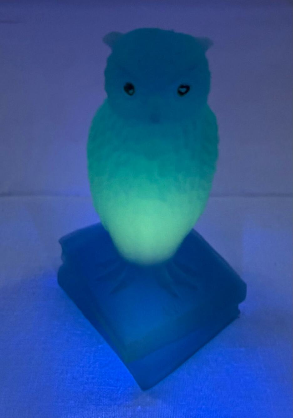 Vintage Westmoreland Blue Satin Glass Owl on Books UV Reactive Glowing